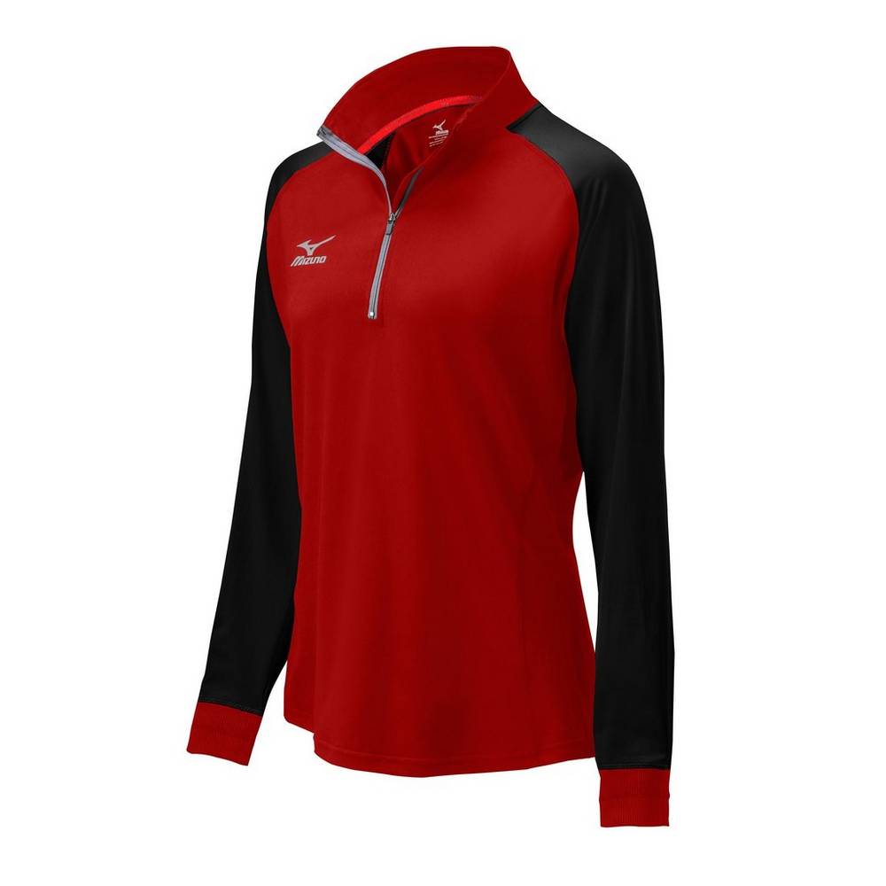 Mizuno Prime 1/2 Cipzáros Női Jacke Piros/Fekete PMO916574